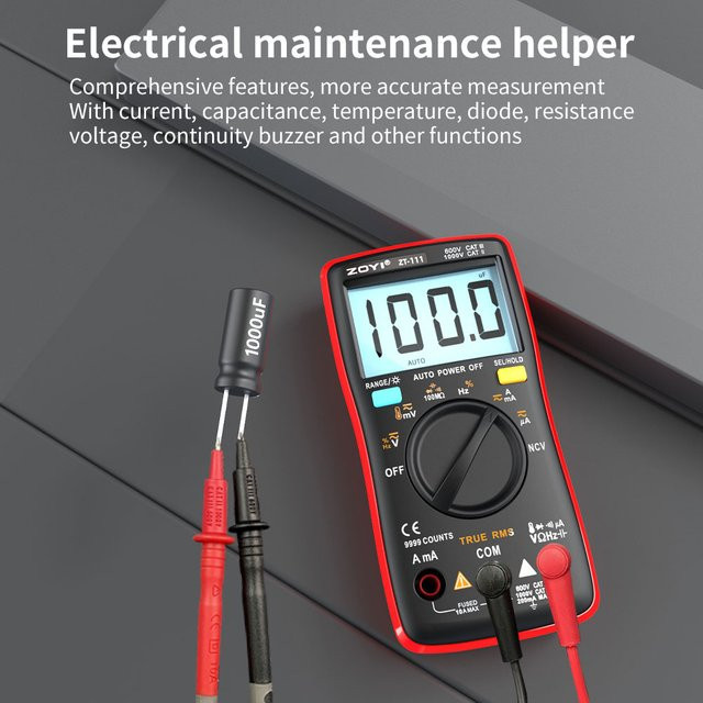 ZOYI ZY-111 Digitales Multimeter als Transistor-Tester und True-RMS-Messgerät in Rot - Bild 1