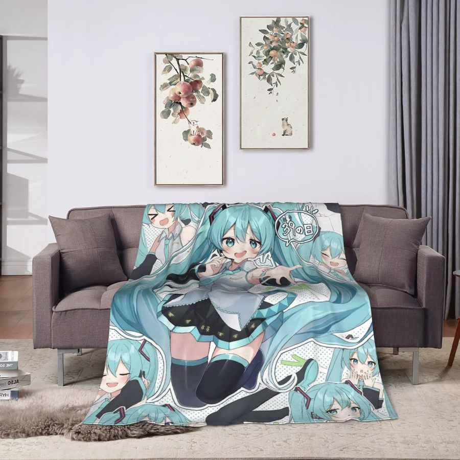 Potdemiel Hatsune Miku Anime Fleece Decke als warme Überwurfdecke und Tagesdecke - Bild 2