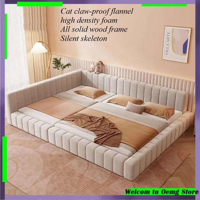 OEMG Eltern-Kind-Mehrpersonenbett aus Holz mit hohem Schutzgitter, Breite: 240 cm - Bild 1