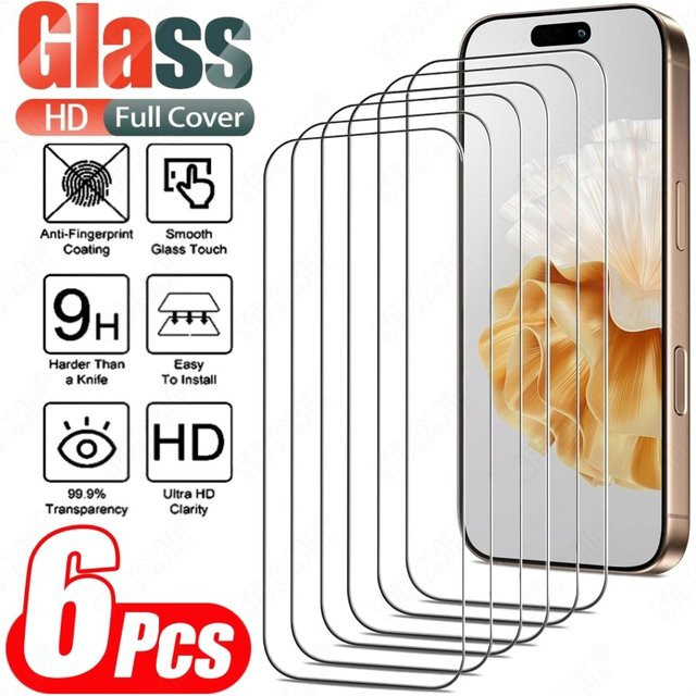 6er Pack YANRICHES HD Gehärtetes Glas Displayschutzfolie für iPhone 11 bis 17 Pro Max und Plus Modelle, Transparent, Anti-Scratch - Bild 1