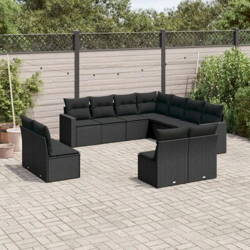 Vidaxl 11-tlg. Garten-Sofagarnitur aus Polyrattan mit Kissen in Schwarz - Bild 1