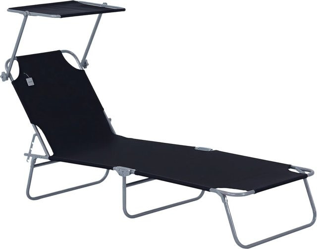 Outsunny Sonnenliege klappbar mit Sonnendach in Schwarz, belastbar bis 120 kg - Bild 1
