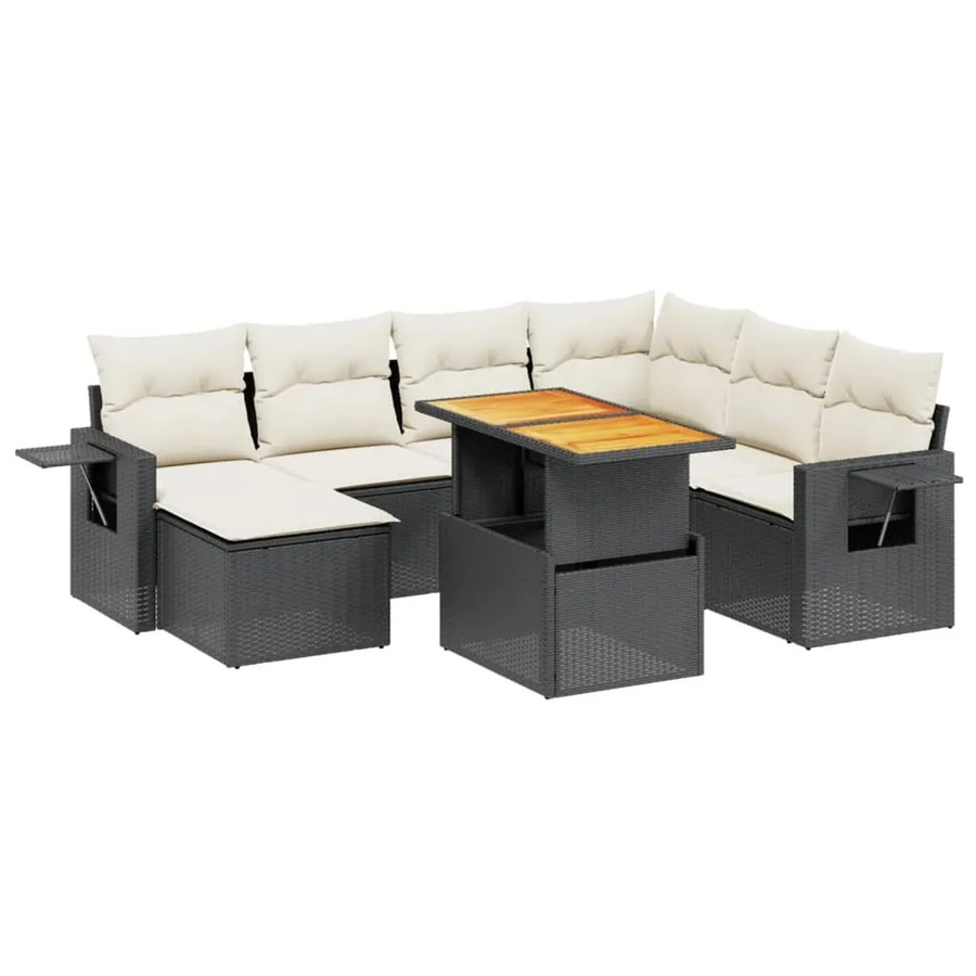 vidaXL 8-teilige Garten-Sofagarnitur in L-Form aus PE-Rattan und pulverbeschichtetem Stahl mit Kissen in Schwarz und Cremeweiß - Bild 2