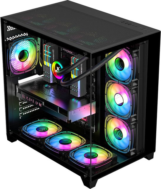 XMSJ Full Tower Gaming-PC-Gehäuse mit 270 Grad Panorama-Glasdesign in Schwarz oder Weiß - Bild 1