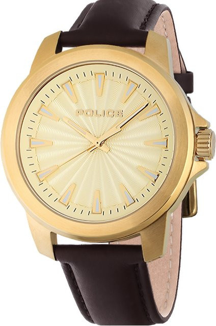Police Herrenuhr, Quarz, Edelstahl, Leder, Gold, 44 mm - Bild 1