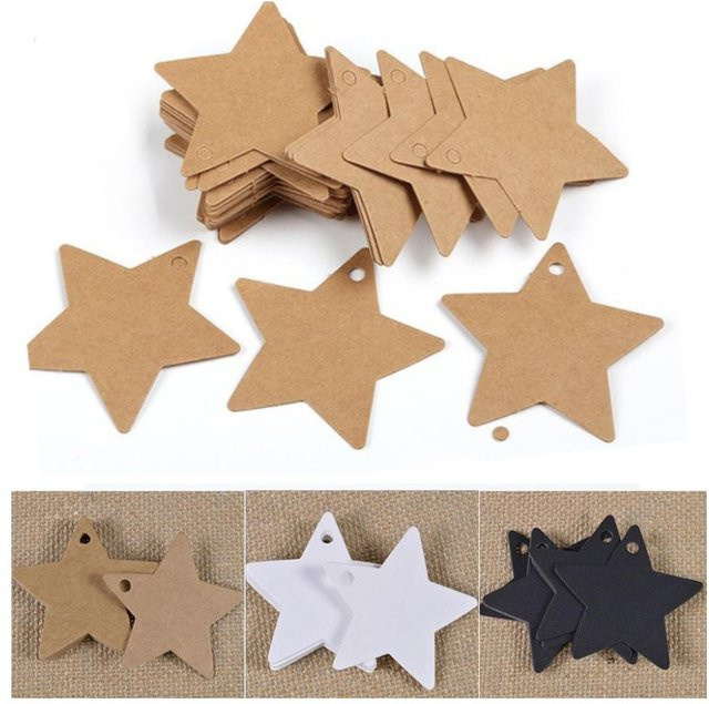 100 Stück sternförmige Geschenkanhänger aus Kraftpapier in Braun und Schwarz zum Basteln und für Geschenkverpackungen - Bild 1