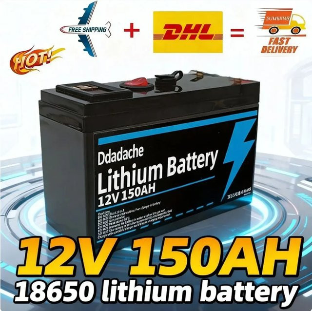 12V 150Ah LiFePO4 Lithium-Batterie mit USB-A und USB-C Anschluss in Schwarz für Solar, Marine und Camping - Bild 1