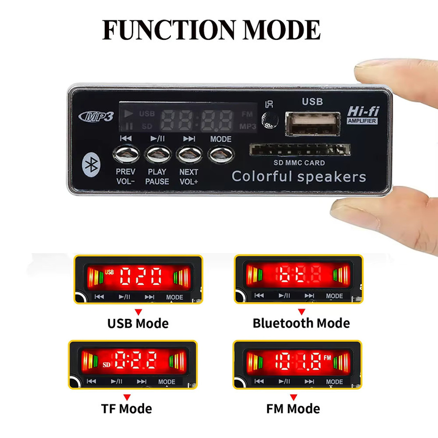 KEBIDU Bluetooth 5.0 MP3-Player mit USB und TF-Slot, WMA WAV Decoder Board mit FM-Radio und Freisprecheinrichtung für Auto-Audio-Adapter, DC 12V - Bild 2