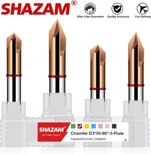 Shazam HRC55 3-Blatt-Fasenfräser mit gerader Nut aus Wolframkarbid für die CNC-Bearbeitung, Farbe: Silber - Bild 1