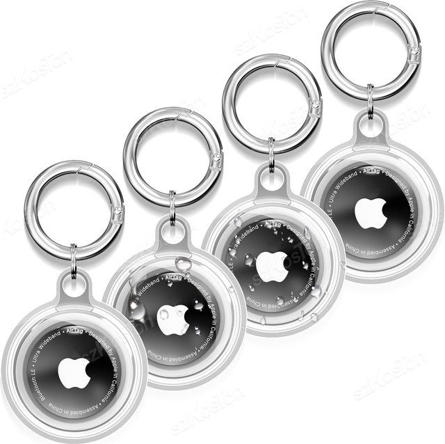 SZKOSTON 4er-Pack wasserdichte Silikon-Schutzhüllen für AirTag in Schwarz mit Schlüsselanhänger für Hundehalsband und Gepäck - Bild 1