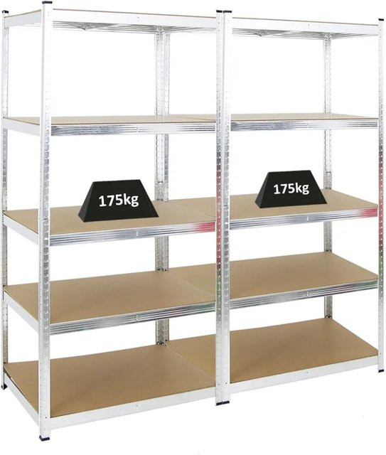 2er Set PROREGAL Schwerlastregal Ragnar aus Metall und MDF-Holzplatten, Farbe Silber, H x B x T: 180 x 90 x 60 cm - Bild 1