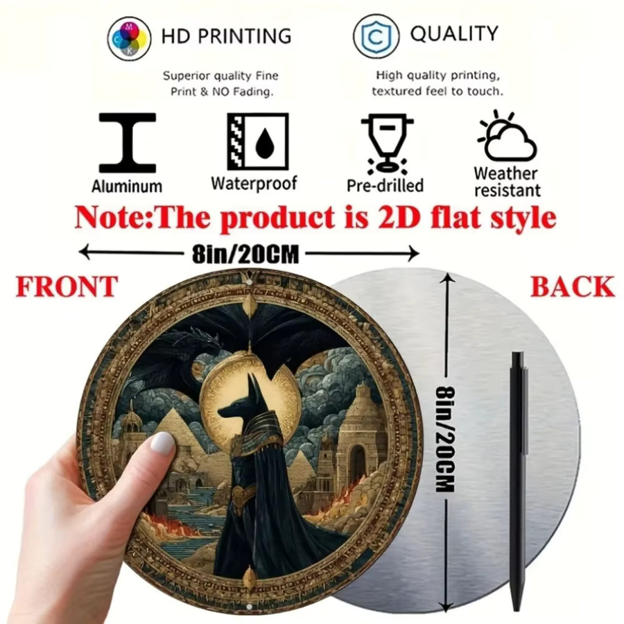 CIFBUY Rundes Aluminiumschild Anubis Vintage Wanddekoration Multicolour Durchmesser: 20,32 cm - Bild 2