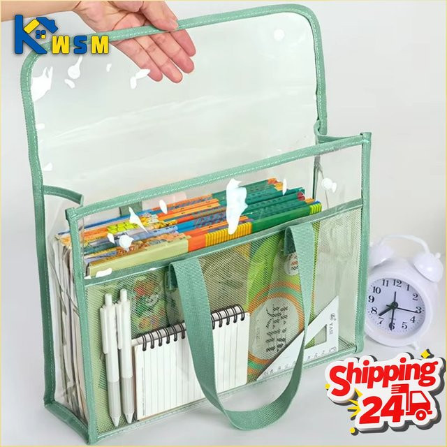 Transparente Dokumentenmappe aus Kunststoff mit Griff in Grün, wasserdichte Aufbewahrungstasche für Papier und Bücher - Bild 1