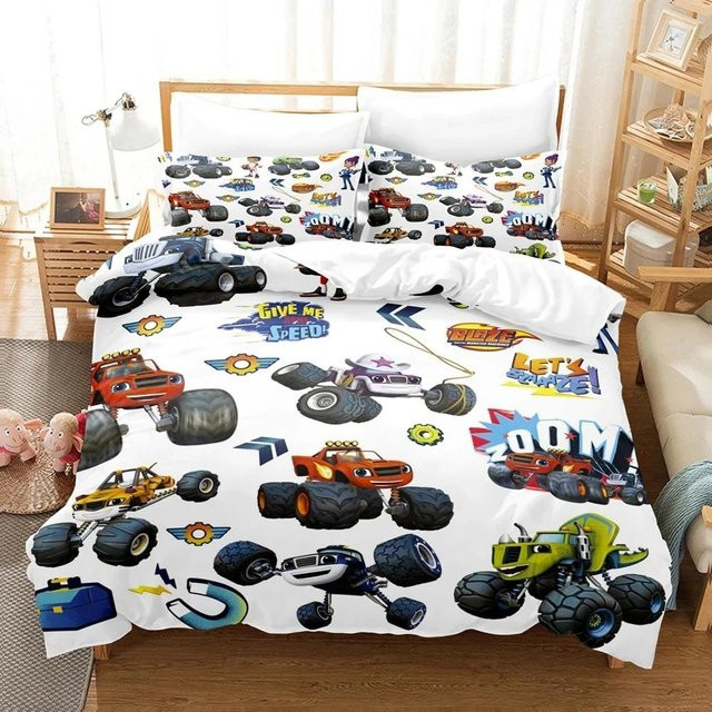 Allbestart Blaze Cartoon Monster Machines Bettwäsche-Set aus Mikrofaser, Weiß, B/T: 200 x 200 cm - Bild 1