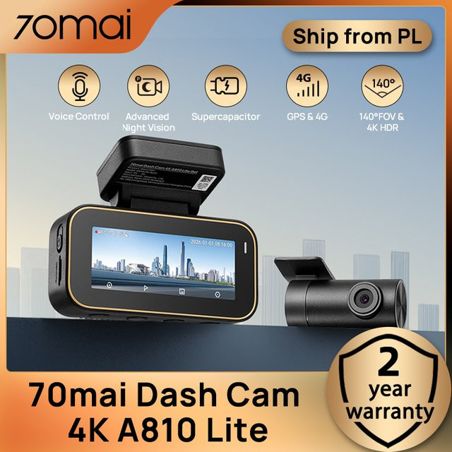 70mai Dashcam A810lite 4K HDR mit Nachtsicht, GPS, Wi-Fi und 24H Parküberwachung in Schwarz - Bild 1