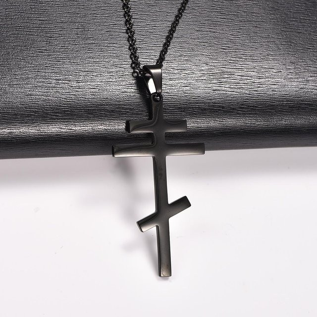 YULIN Halskette mit Orthodoxe Kreuz Anhänger, Edelstahl, Schwarz, Unisex - Bild 1