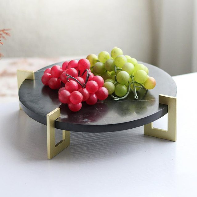 Dekoratives Marmor-Obsttablett in Grau, quadratische Ablage aus Stein für Desktop und Schmuck, B/T: 31,0 x 31,0 cm, Höhe: 8,0 cm - Bild 1