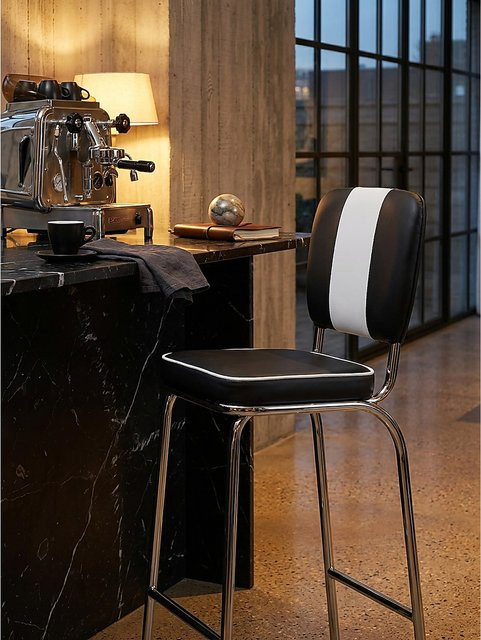 Barhocker Retro im 50er Jahre Dinerstil von KADIMA DESIGN in Weiß und Schwarz, B/T/H: 40 x 38 x 110 cm - Bild 1