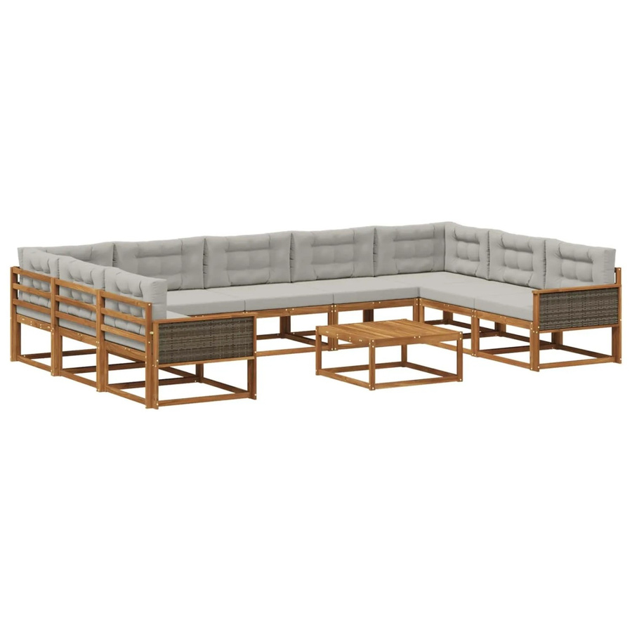 vidaXL Outdoor-Sofagarnitur aus Akazienholz mit 10 Kissen in Braun und Hellgrau - Bild 2