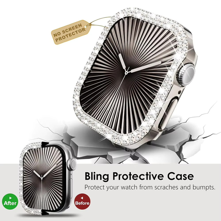 LCAPLE Diamant-Abdeckung für Apple Watch, Edelstahl, Silber, Unisex - Bild 4