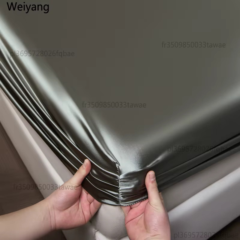 NUOYING Satin-Spannbettlaken aus Rayon in Grau, B/T: 120 x 200 cm - Bild 2