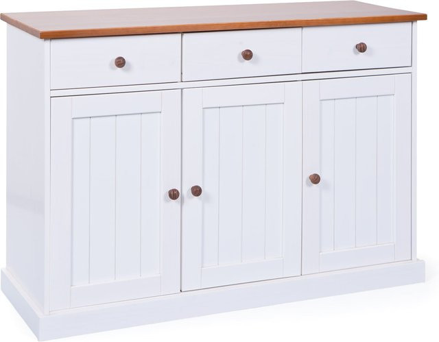 Inter Link FSC Sideboard Westerland aus Kiefer Massivholz mit 3 Türen und Schubladen in Weiss und Sepia Braun lackiert - Bild 1