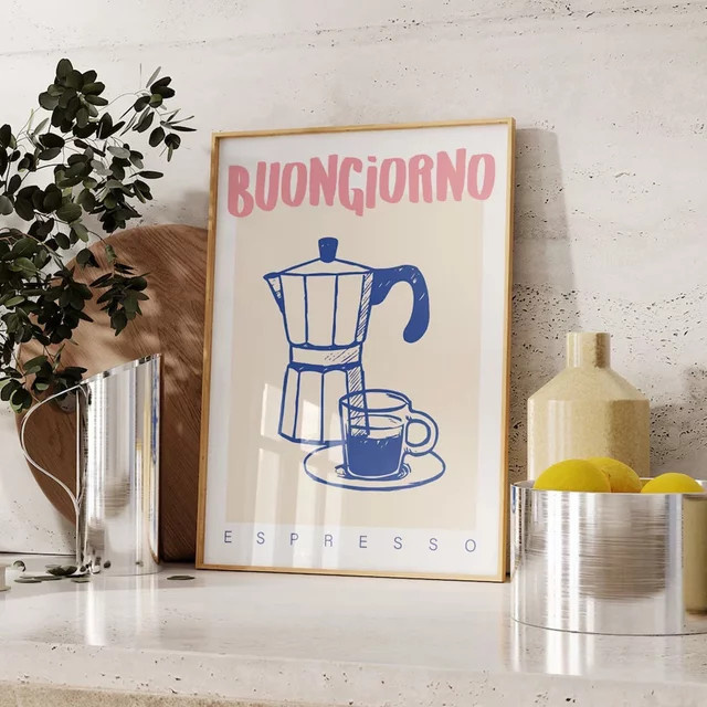 Vintage Kaffee und Espresso Leinwand Kunstdruck von SHENCHEN in Mehrfarbig für Büro und Küche - Bild 1