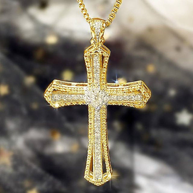 Huitan Halskette mit Kreuz-Anhänger, Zirkonia, Gold, Damen - Bild 1