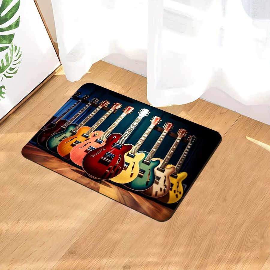 VIKAMA Fußmatte mit buntem Gitarrenmuster, rutschfest und maschinenwaschbar, multicolor Druckteppich für drinnen und draußen - Bild 2