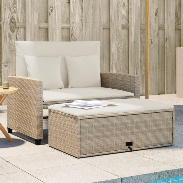 vidaXL Gartensofa 2-Sitzer aus Polyrattan mit Kissen in Beige und Weiß - Bild 2