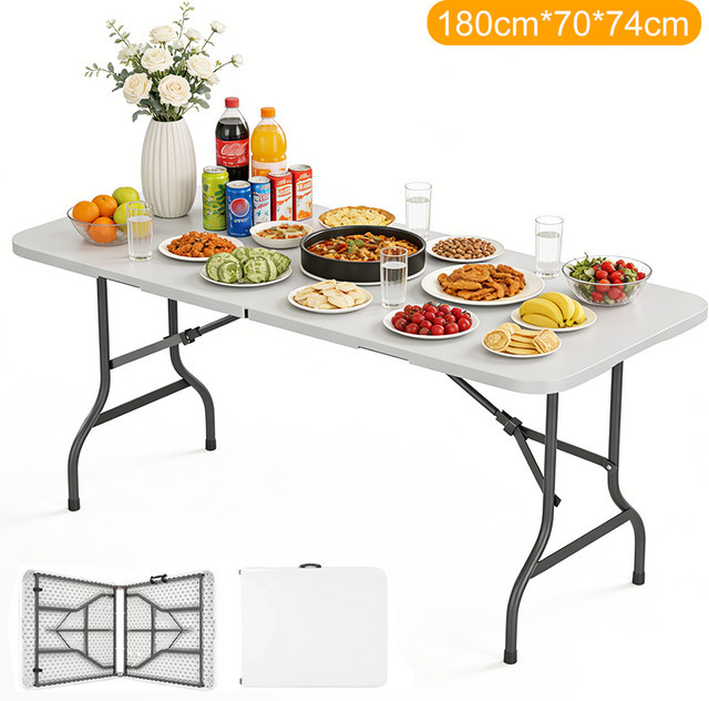 LONENESSL Gartentisch Klappbarer Buffettisch in Weiß mit Tragegriff für Camping und Picknick, Breite: 180 cm, Tiefe: 70 cm - Bild 1