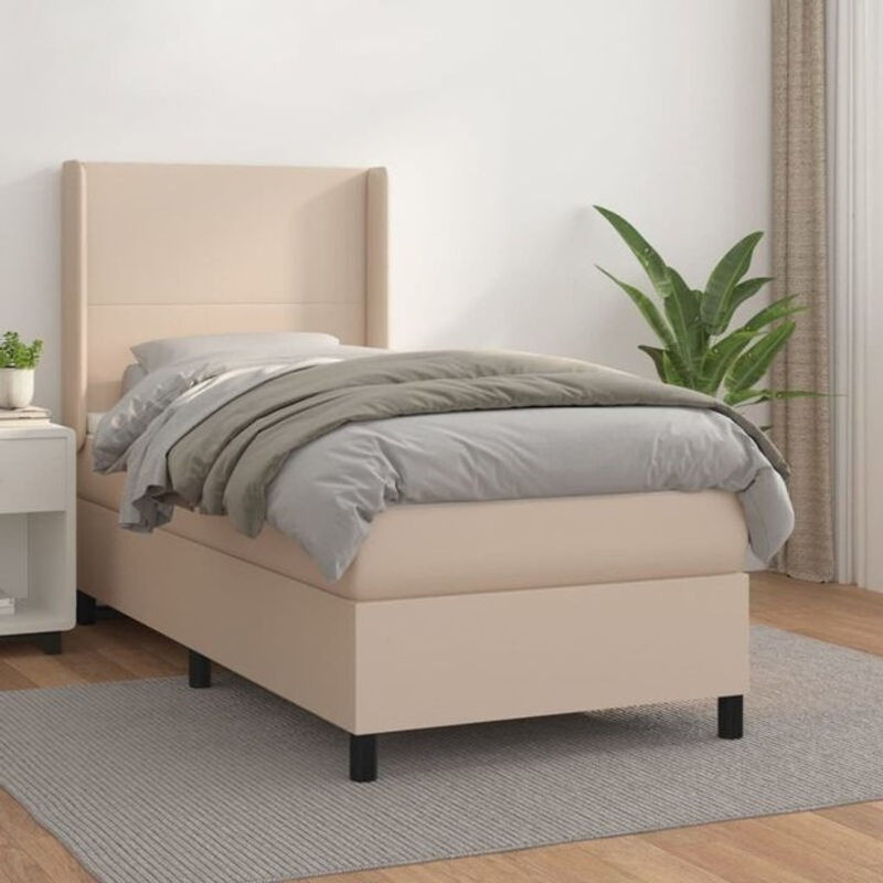 vidaxl Boxspringbett mit Matratze in Braun und Beige aus Kunstleder, B/T/H: 90 x 200 cm - Bild 1