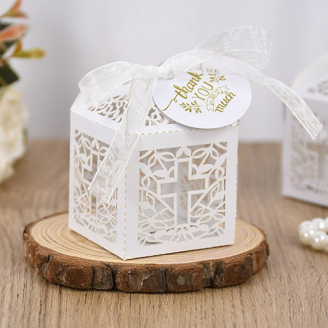 xunyihappy Geschenkboxen aus Papier mit Dankeschön-Tag in Weiß für Taufe, Erstkommunion oder Kindergeburtstag - Bild 1