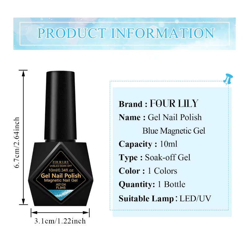 Four Lily Blaue Katze Magnetischer Gel Nagellack Glitter, 10 ml - Bild 6