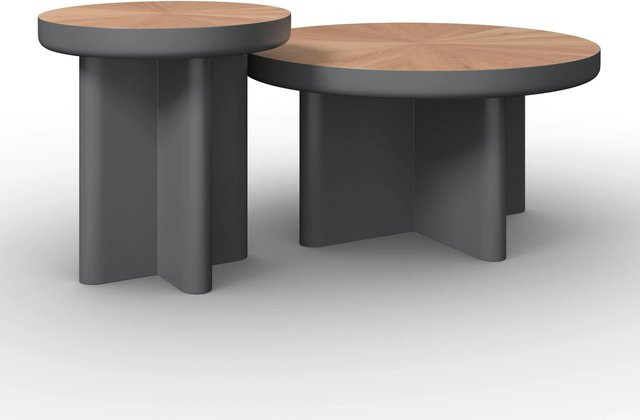 Bessagi Home Couchtisch Viola 2er Set Rund in Grau und Eichefarben - Bild 1