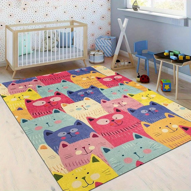 Living Need F Teppich mit Cartoon-Katzenmuster in Multicolour, weicher Bodenteppich für Wohnzimmer oder Jugendzimmer, B/B: 60 x 90 cm - Bild 1