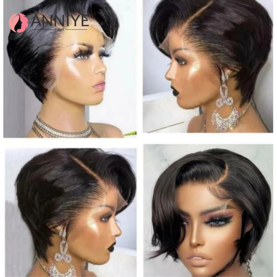ANNIYE Pixie-Schnitt Bob-Perücke, Echthaar, 180 % Dichte, Damen - Bild 2