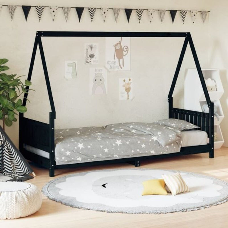 Vidaxl Kinderbett aus Massivholz Kiefer in Schwarz B/T/H: 80 x 200 cm - Bild 1