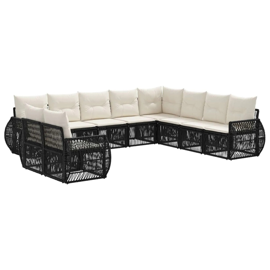 vidaXL Gartensofa-Set 10-teilig in Schwarz und Weiß aus Poly-Rattan mit Polsterung und Kissen in U-Form - Bild 2