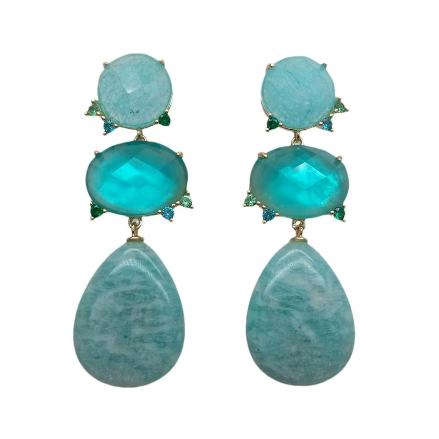KAKAIBAGEMS Ohrstecker, Amazonit-Tropfen, blaue Jade, Gold, 16 x 20 mm - Bild 3