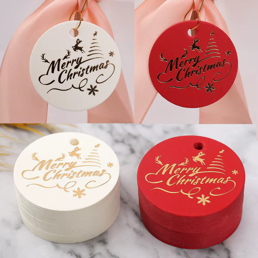 100 Stück Runde Frohe Weihnachten Geschenkkarten aus Papier in Gold und Schwarz - Bild 2