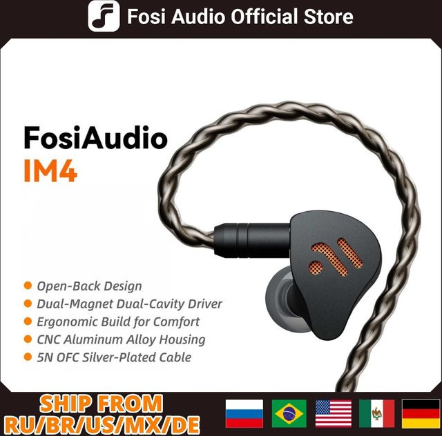 Fosi Audio IM4 IEM In-Ear Kopfhörer, offene kabelgebundene dynamische HiFi-Ohrhörer für Gaming, Musik und Monitoring in Schwarz oder Silber - Bild 1