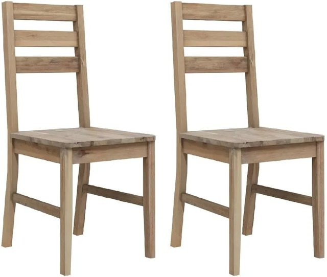 vidaXL Esszimmerstühle 2er Set aus gebürstetem Akazien-Massivholz in Braun, B/T/H: 45 x 42 x 90 cm, 45 x 49 x 110 cm - Bild 1