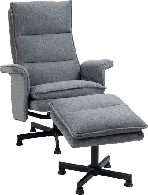 HOMCOM Massagesessel mit Fußhocker in Grau mit Leinenoptik, elektrischer Relaxsessel mit Fernbedienung, drehbar und mit Stahlrahmen - Bild 1