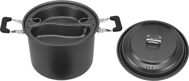 Igeteck Camping-Suppentopf 6L für 4-7 Personen, Antihaftbeschichteter Outdoor Kochtopf aus Aluminium und Edelstahl, Grau/Schwarz - Bild 1