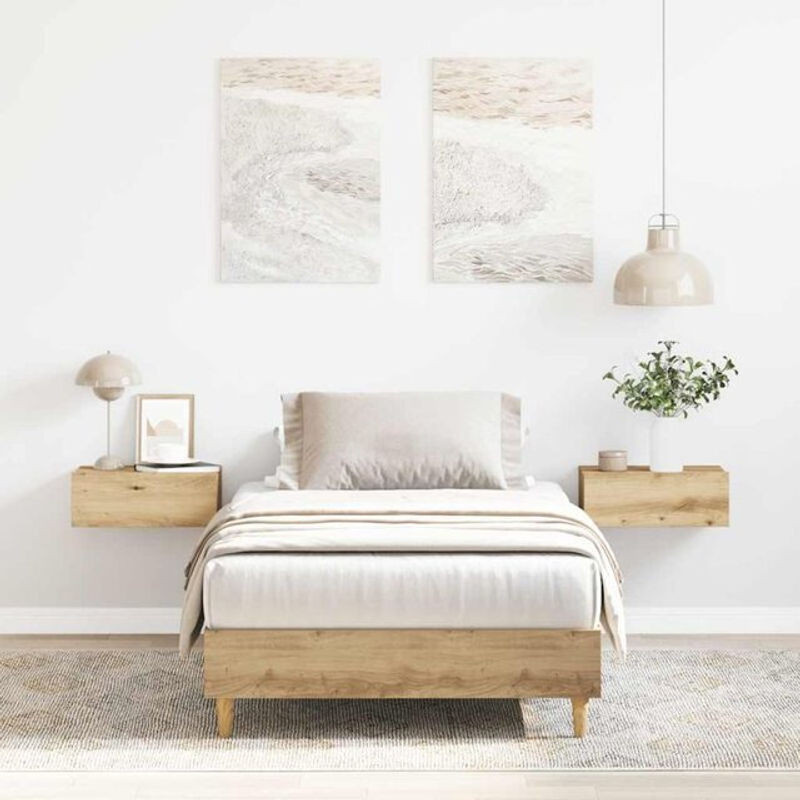 Bettgestell Einzelbett vidaxl in Eiche Natur und Braun aus Holzwerkstoff und Eukalyptus, B/T/H: 90 x 200 cm - Bild 1