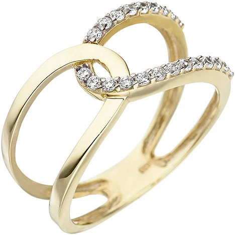 Colfem Ring 375 Gelbgold, 2-reihig, 22 Zirkonia, Damen, Ringgröße 58 - Bild 1
