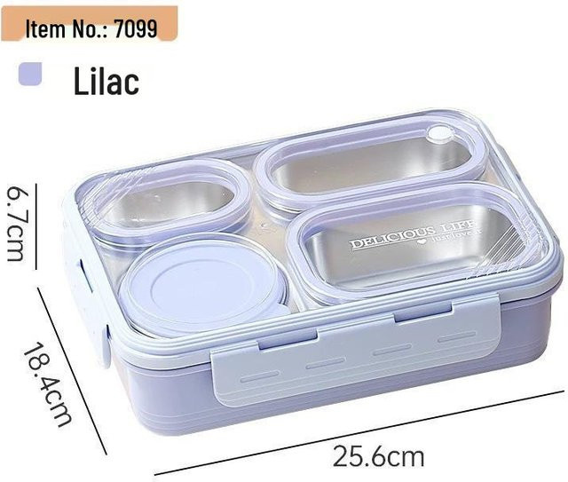 Chose One Auslaufsichere quadratische Edelstahl-Lunchbox mit vier Fächern in Violett - Bild 1