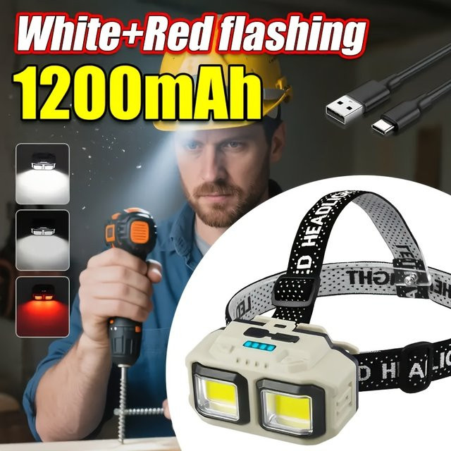 XIWANGFIRE USB aufladbare COB LED Kopf-Taschenlampe in Weiß für Camping und Angeln - Bild 1