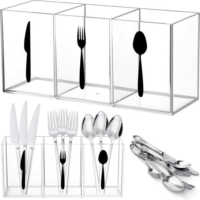Transparente Acryl-Aufbewahrungsbox mit 3 Fächern als Schreibtisch-Organizer aus Kunststoff - Bild 1
